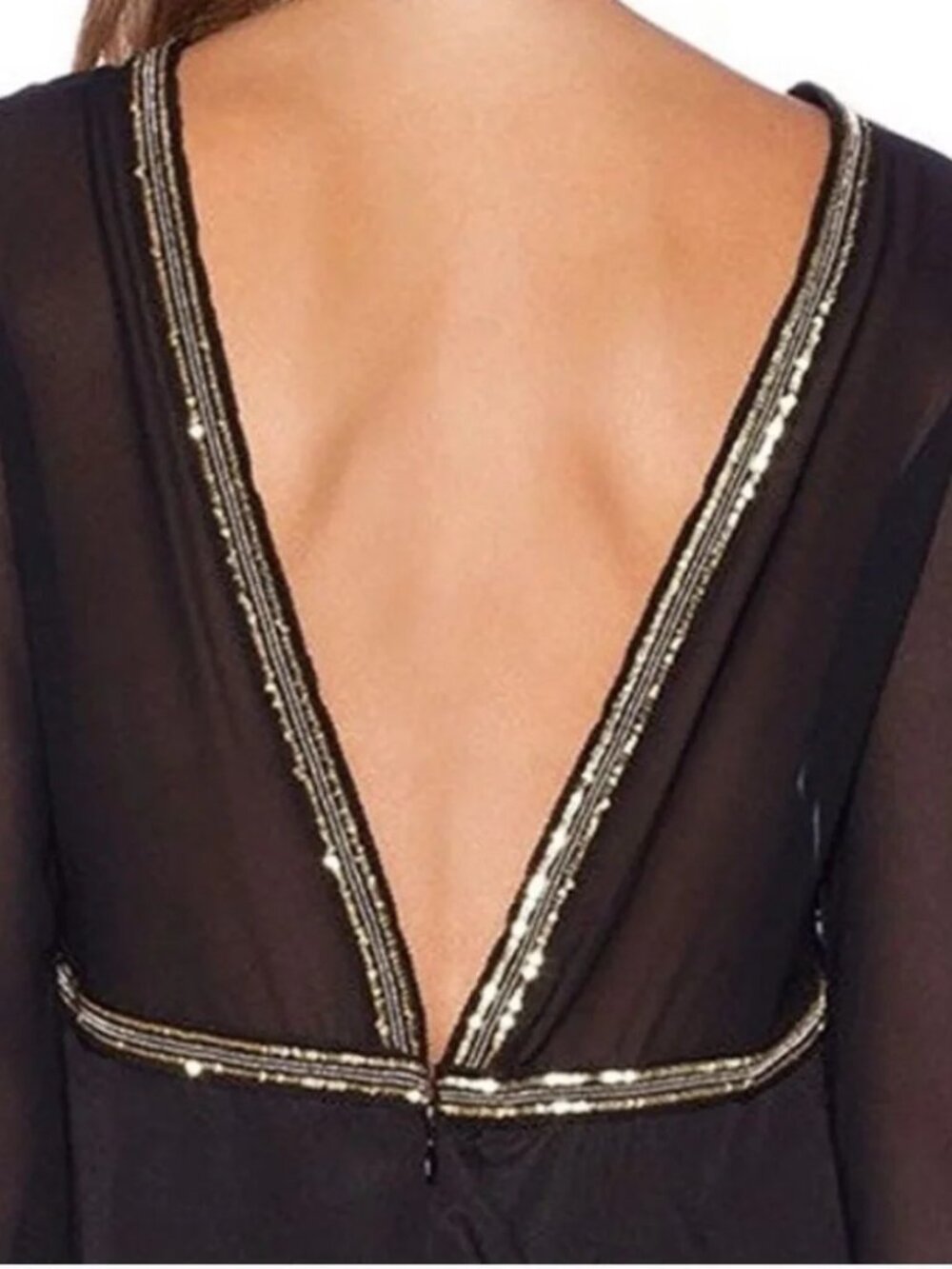BCBG Gold Beaded Trim chiffon sleeves Dress size 6